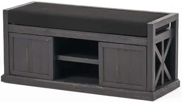 Wood Bench With 2 Open Shelves And Water Resistant Cushion - Dark Gray