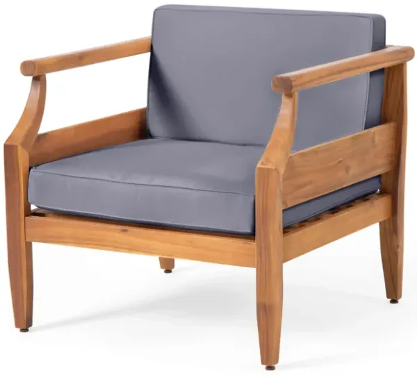 Outdoor Club Chair With Recessed Arms And Cushions - Dark Gray / Teak