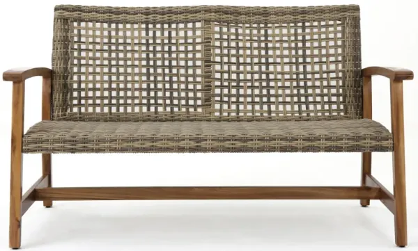 Outdoor Rattan Loveseat With Wooden Legs - Brown