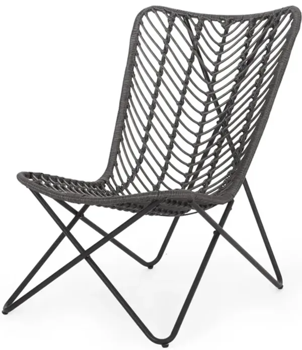 Outdoor Wicker Chair With Geometric Cross Base, (Set of 2) - Gray