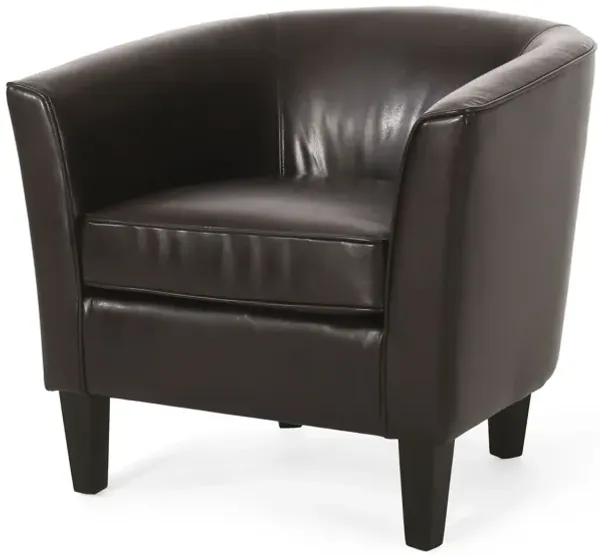 Faux Leather Club Chair With Curved Backrest - Brown