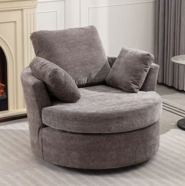 Oversize Round Swivel Chair Cozy Club 360 Degrees Swivel Sofa With 3 Pillows Chenille Fabric For Living Room