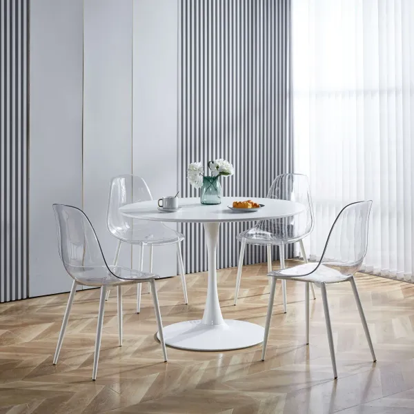 5 Pieces Dining Set, Table Metal Leg Mid-Century Dining Table For 4 - 6 People With MDF Table Top, Pedestal Dining Table, Table Leisure Coffee Table - Matte Black