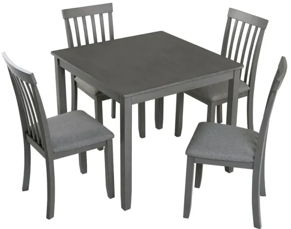 5 Piece Modern Dining Set, Square Wooden Dining Table With 4 Upholstered Chairs For Kitchen, Dining Room - Gray