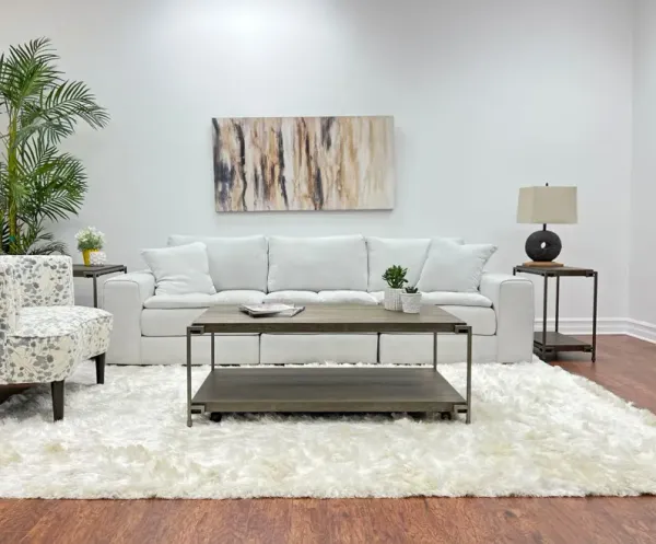 Corbeta - 3 Piece Metal Frame Wood Living Room Coffee Table And 2 Chairside Tables Set, Aged Graphite - Brown