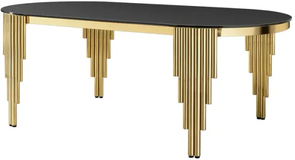 Glass Top Oval Dining Table With Gold Stainless Steel Base For 8 Seats - Gold / Black