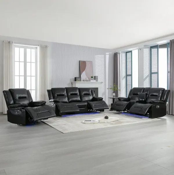 Home Theater Recliner Set Manual Recliner Chair With A LED Light Strip Two Built-In Cup Holders For Living Room