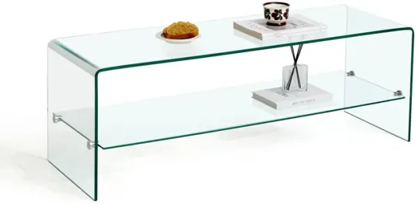Clear Glass TV Table, Tempered Glass Stand For Living Room Decor - Transparent