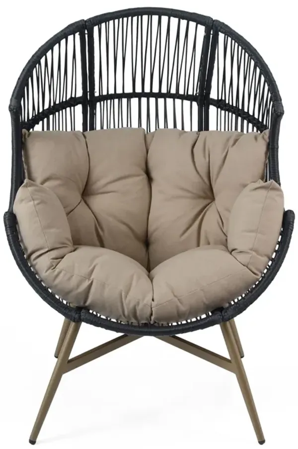 Cori - Outdoor Patio Egg Chair, With Cushion - Black / Khaki