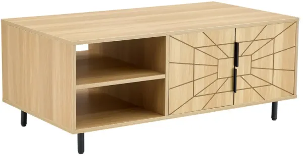 Spider- Web Textured Modern Coffee Table Geometric Art And Practical Design - Natural Wood