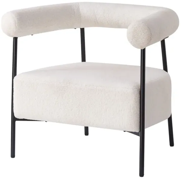 Modern Boucle Fabric Upholstered Accent Chair, Curved Armchair With Metal Frame - White