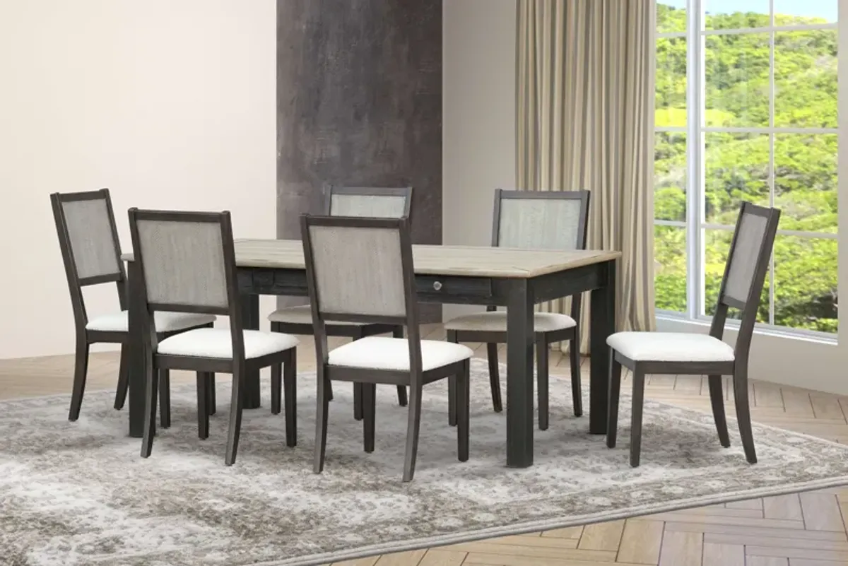 7 Piece Modern Rustic Dining Room Set with Pull-Out Drawers and Textured Chairs