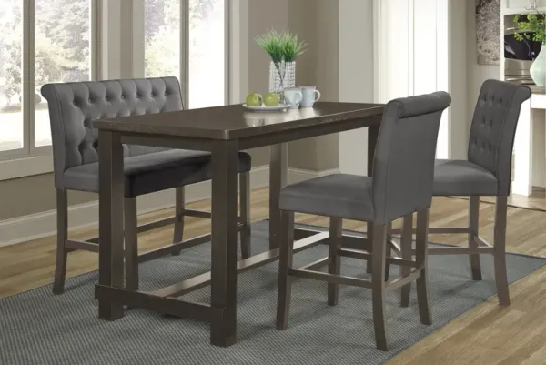 Counter Height Dining Set with Table, Chairs & Bench – Gray Upholstered