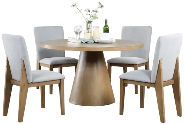 Delphine - Round Dining Table Set With Chairs (Set of 5) - Oak Finish And Gray