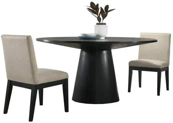 Jasper - Wide Contemporary Round Dining Table With Fabric Chairs Set
