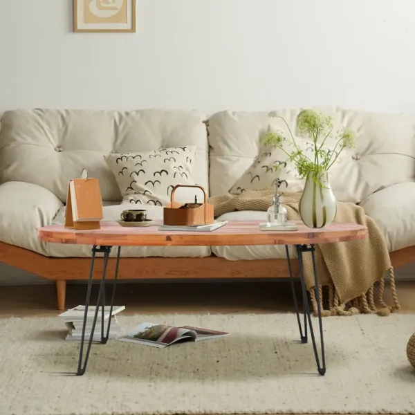 Oval Natural Reclaimed Wood Foldable Cocktail Table For Your Living Room - Natural