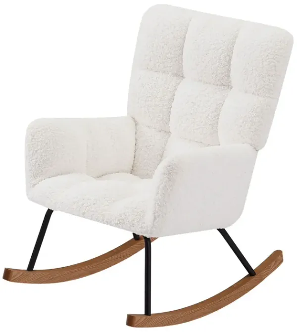 Comfy Upholstered Lounge Chair Rocking Chair With High Backrest, For Nursing Baby, Reading, Napping - Off White