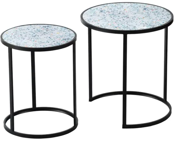 Round End Table, Stacking Side Tables With Sturdy Metal Frame For Small Space, Living Room, Office (Set of 2) - Black