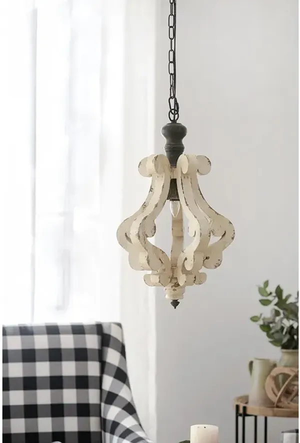 Farmhouse Chandeliar Distressed Pendant French Country Wood Chandelier For Living Room Foyer, Bulb Not Included - Antique Cream