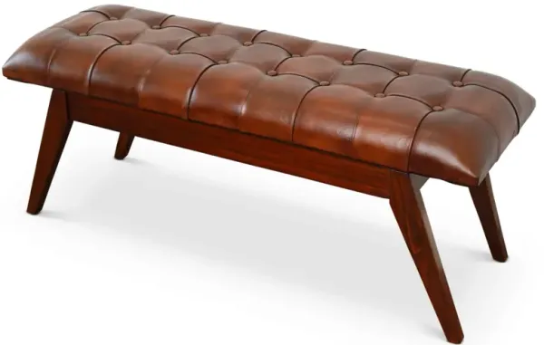 Maja - Mid-Century Modern Leather Bench - Cognac / Dark Brown