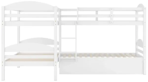 Twin L-Shaped Bunk Bed With Trundle - White