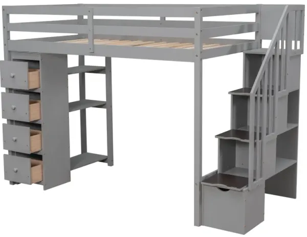 Loft Bed With Storage Drawers And Stairs With Shelves