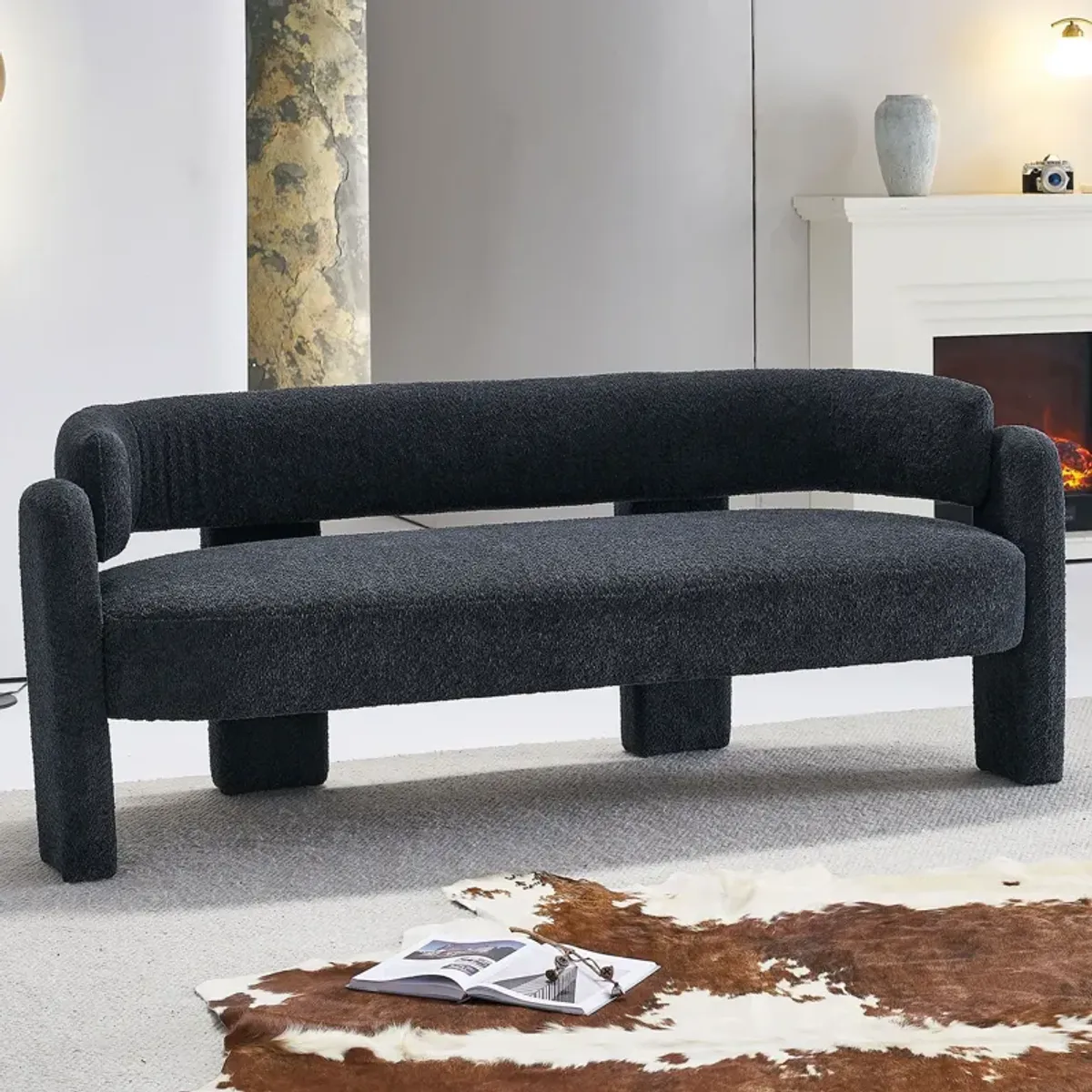 Boucle Upholstery Modern Sofa For Living Room