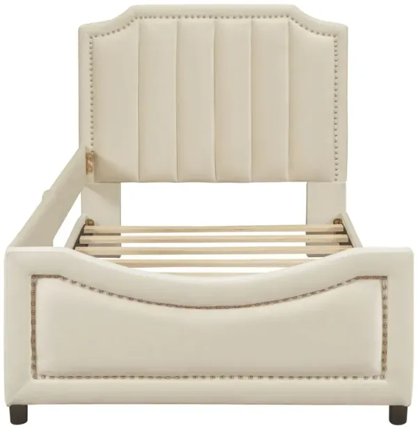 Upholstered Daybed With Classic Stripe Shaped Headboard