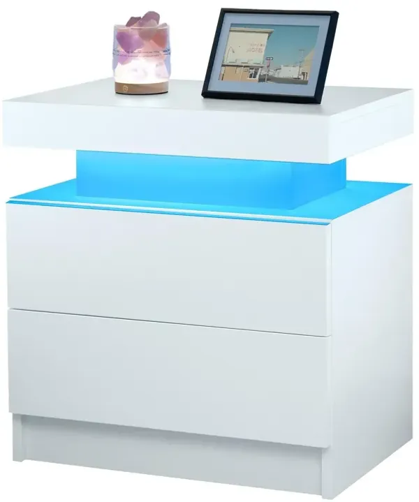 Modern LED Bedside Table Cabinet With Adjustable Lights And 2 Drawers - White