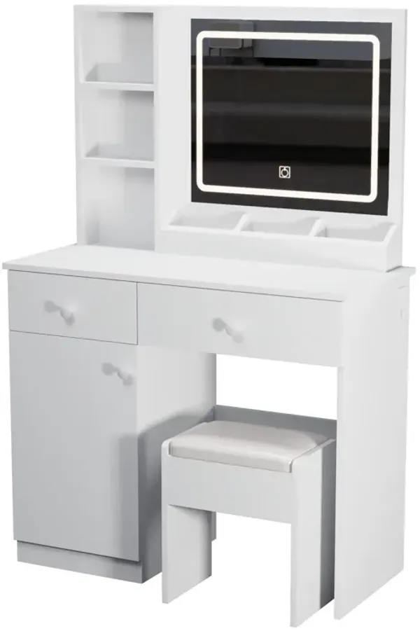 Fashion Vanity Desk With Mirror And Adjustable Lights, Makeup Table Set With 2 Drawers - White