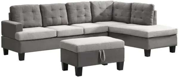 Sofa Set For Living Room With Chaise Lounge And Storage Ottoman, Living Room Furniture - Gray