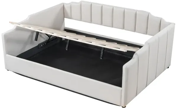 Twin Upholstered Daybed With Underneath Storage - Beige