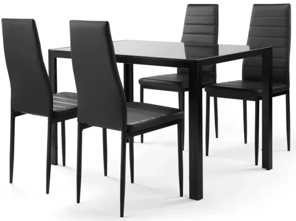 5 Pieces Dining Table Set For 4, Kitchen Room Tempered Glass Dining Table, 4 Faux Leather Chairs - Black