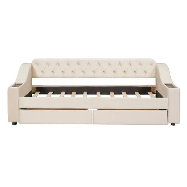 Upholstered Daybed With Storage Armrests And USB Port