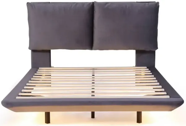Upholstered Platform Bed With Sensor Light And 2 Large Backrests, With 2 Sets Of USB Port And Socket On Each Rear Bed Leg