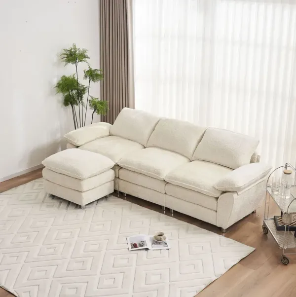 Modern Deep 3 Seat Sofa Couch With Ottoman, Comfy Upholstered Furniture