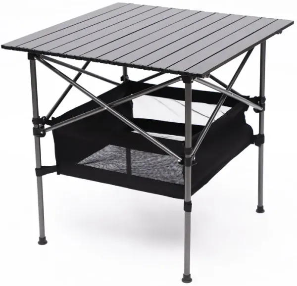 Folding Outdoor Table With Carrying Bag, Lightweight Aluminum Roll-Up Square Table For Indoor, Outdoor Camping, Picnics, Beach, Backyard, Bbq, Party, Patio - Black
