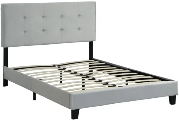 Queen Size Upholstered Platform Bed Frame With Pull Point Tufted Headboard, Strong Slat Support, Mattress Foundation, No Box Spring Needed - Gray