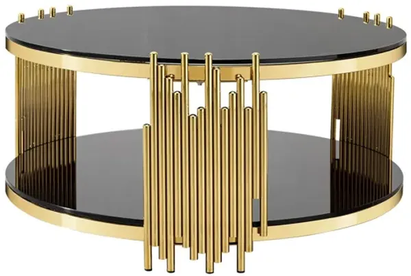 Double Layer Tempered Glass Top Stainless Steel Round Coffee Table For Living Room - Gold / Black