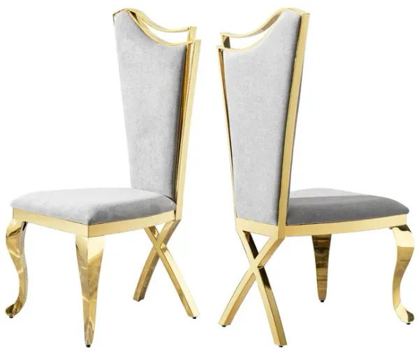 Gorgeous Streamlined High Back Fabric Stainless Steel Dining Chair (Set of 2) - Gold / Gray