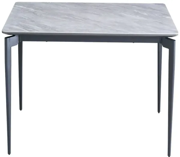 Modern Sintered Stone Dining Table Glossy Rock Surface Family Dining Table For 8 People With Sturdy Metal Legs Contemporary Kitchen Restaurant Furniture - Black / Gray