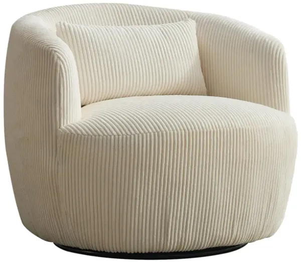 Wide Upholstered Corduroy 360° Swivel Barrel Soft Chair With Pillow