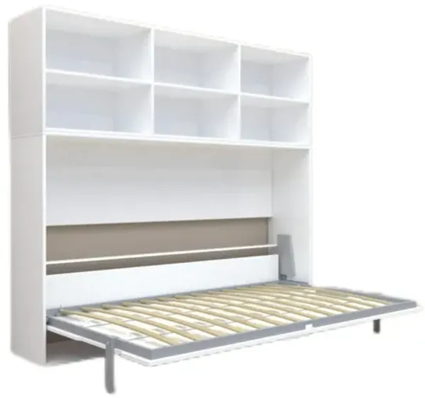 Mordern Design Twin Size Horizontal Murphy Bed With Shelf Storage For Bedroom Or Guestroom Wall Bed Space Saving Hidden Bed With New Style Gas Struts - White