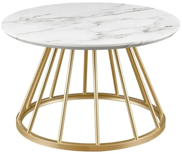 Modern Round Coffee Table With Metal Base - White / Gold