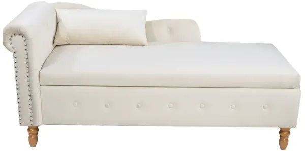 Chaise Lounge Indoor, Velvet Lounge Chair For Bedroom With Storage & Pillow, Modern Upholstered Rolled Arm Chase Lounge For Sleeping With Nailhead Trim For Living Room Bedroom Office