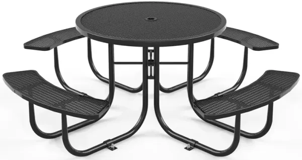 Round Outdoor Steel Picnic Table 46" With Umbrella Pole