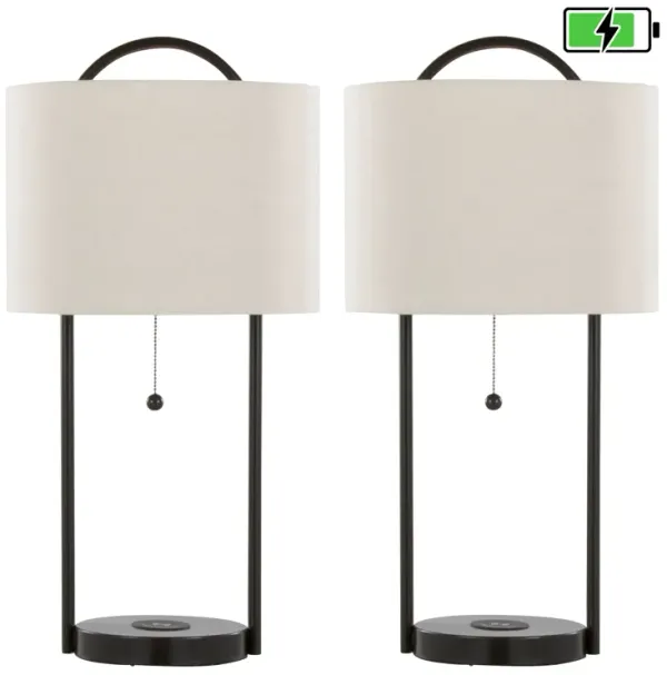 Porto - Contemporary Table Lamp With Wireless Charging (Set of 2) - Oil Bronze / Natural