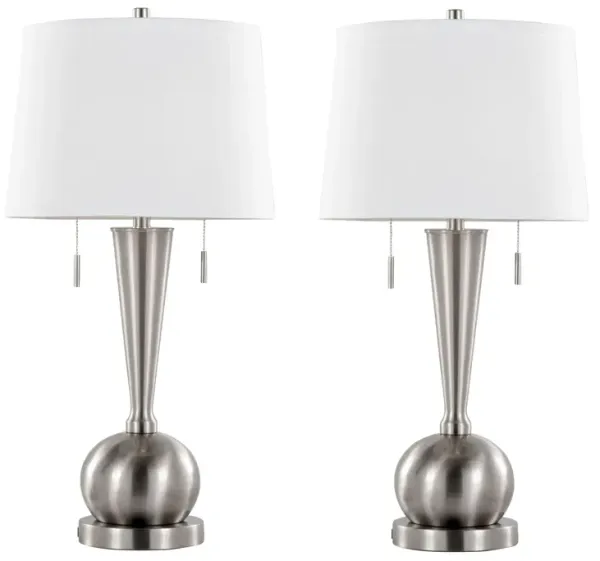 Jules - Contemporary Table Lamp Built In USB Port (Set of 2) - Nickel / White