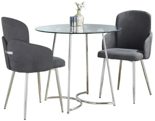 Cece Dahlia - 3 Piece Contemporary Dining Set - Chrome / Clear / Gray
