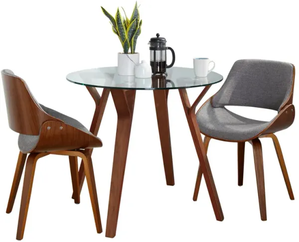Folia - 3 Piece Dining Set Round Fabrizzi Mid-Century Modern - Walnut / Gray